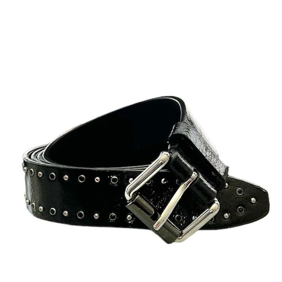Rebecca Minkoff Accessories - Rebecca Minkoff Patent Genuine Leather Black Belt with Silver Studs Size Large